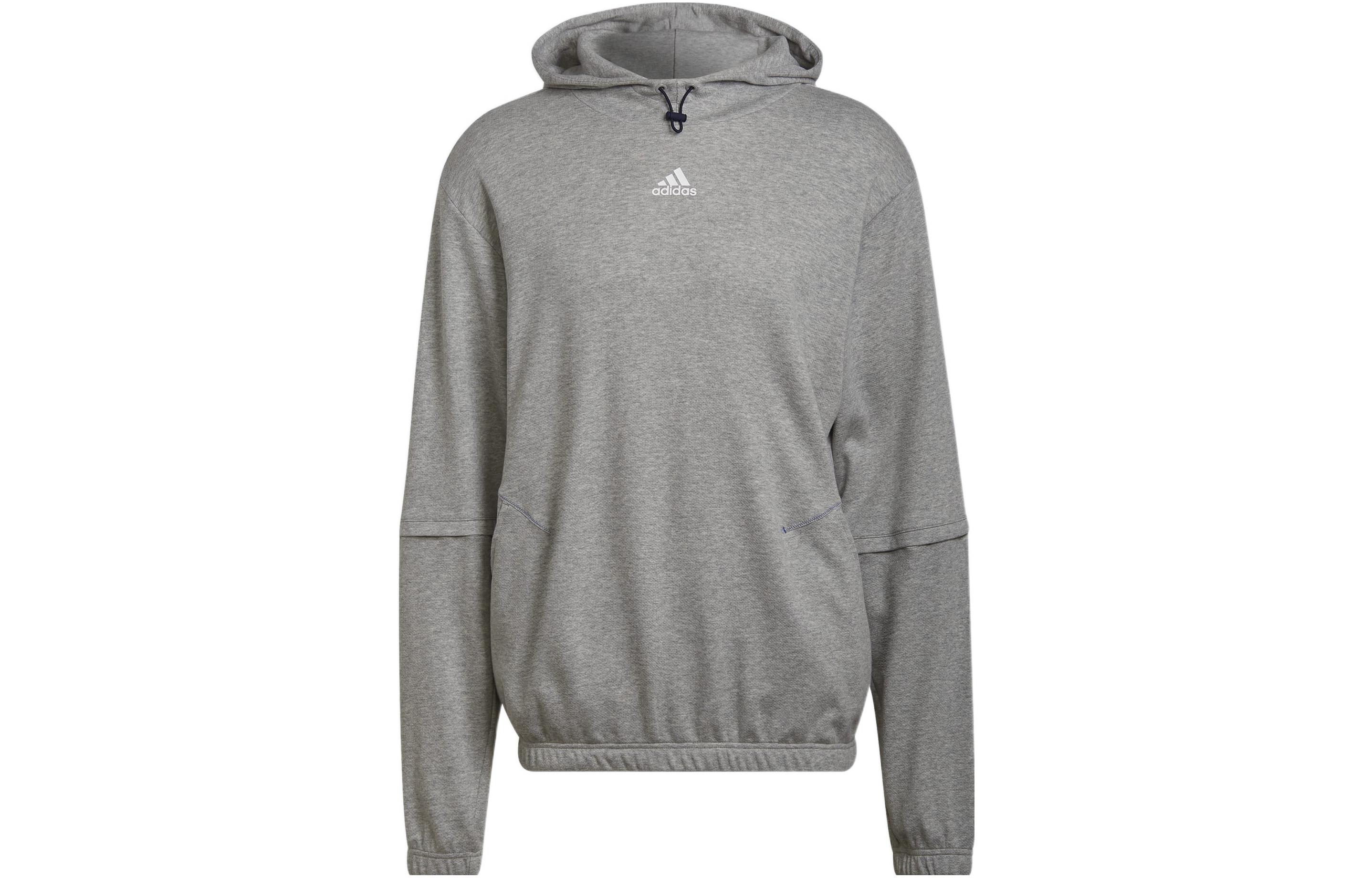 adidas Solid Color Logo Print Hoodie - Gray H67003