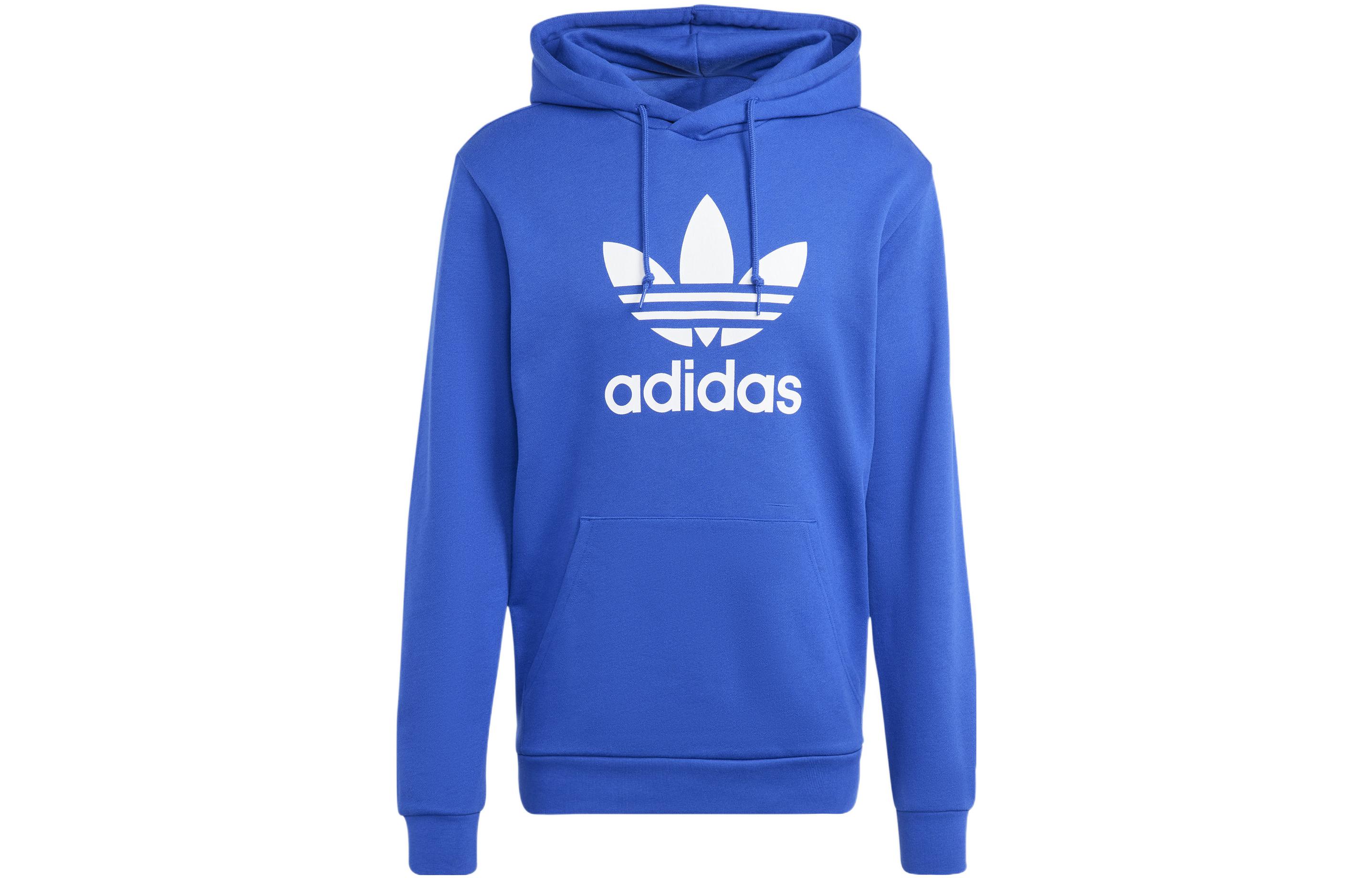 adidas Solid Color Logo Print Hoodie in Blue IA4885