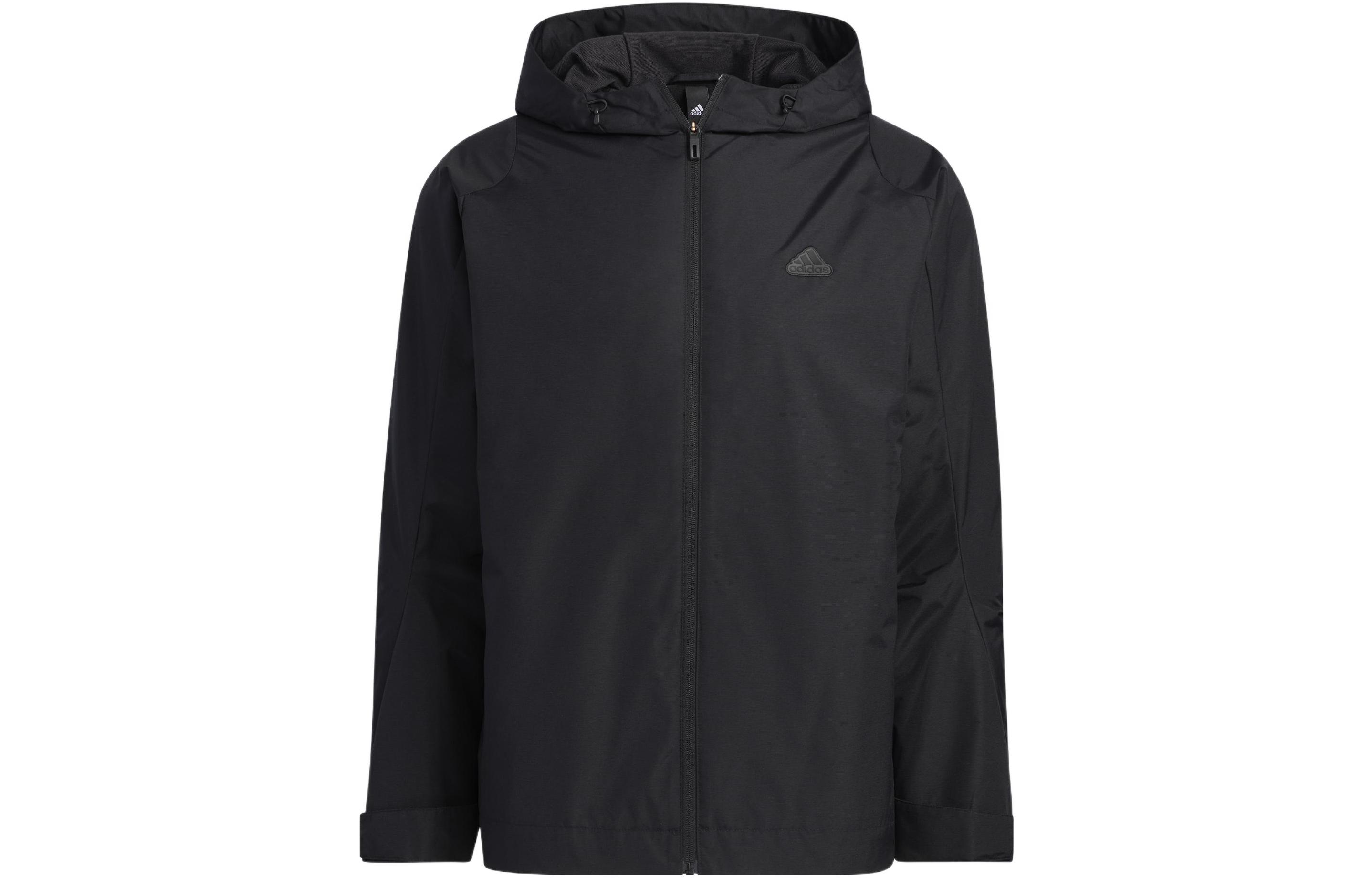 adidas Solid Color Logo Zip-Up Hoodie Jacket - Black HY5831