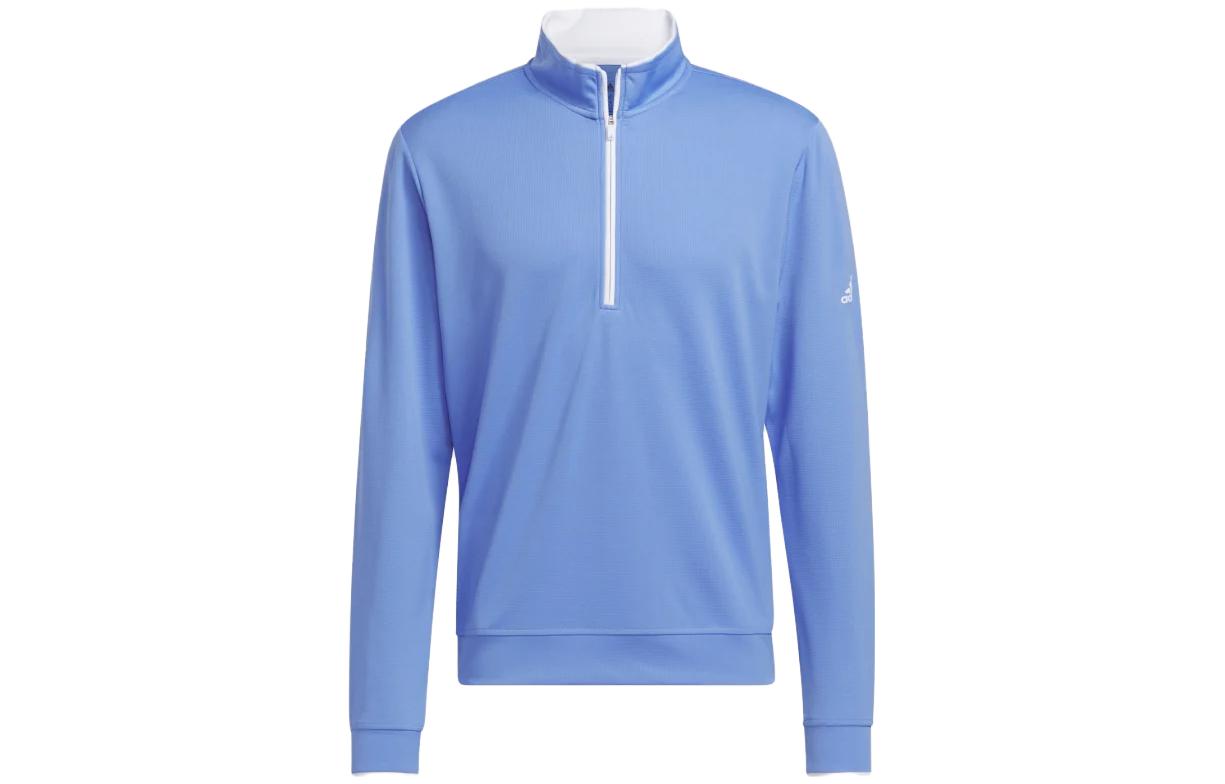 adidas Solid Color Mock Neck Long Sleeve Sweatshirt Blue HR8956