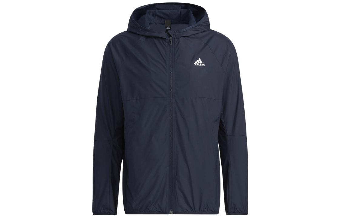 adidas Solid Color Navy Blue Hoodie Full-Zip Fitted Jacket H40901