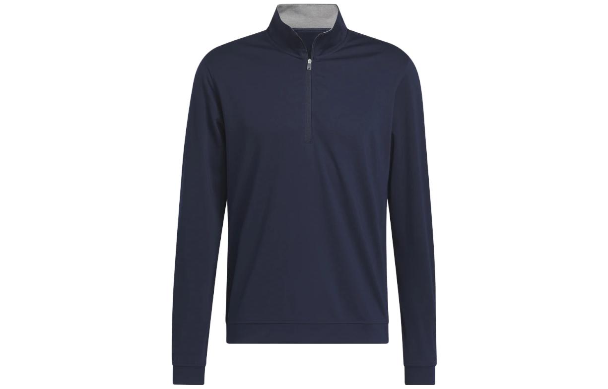 adidas Solid Color Navy Blue Zip-Up Sweatshirt Long Sleeve IB4535