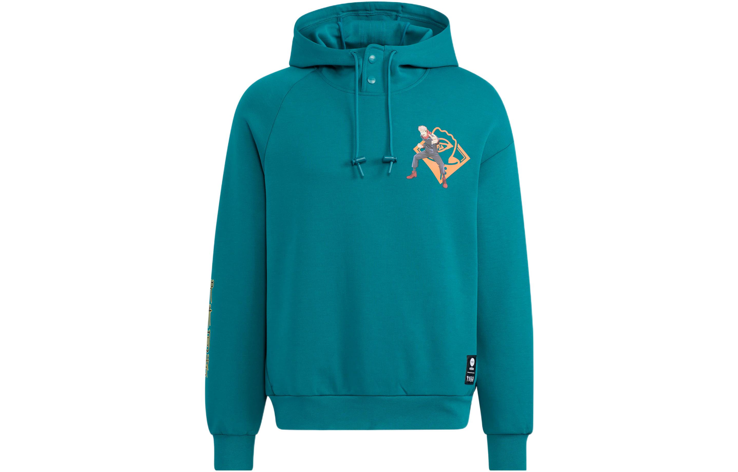 adidas Solid Color Print Drawstring Snap Button Retro Sweatshirt Blue Unisex HZ2442