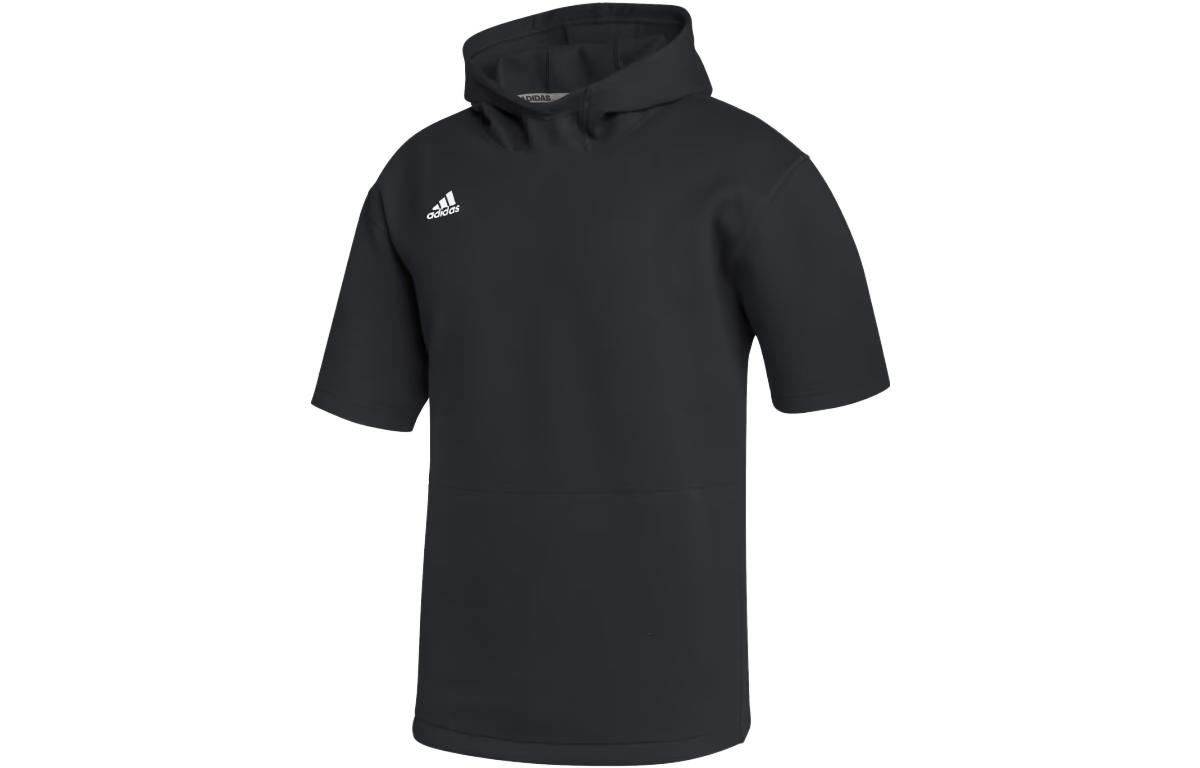 adidas Solid Color Pullover Short Sleeve Hoodie Black HF6264