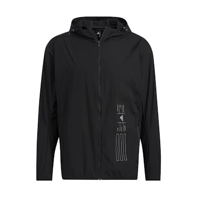 adidas Solid Color Sports Hoodie Jacket - Black HE9915