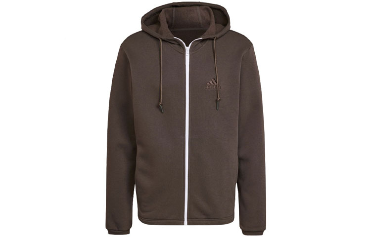 adidas Solid Color Sports Hoodie Jacket - Brown HU0296