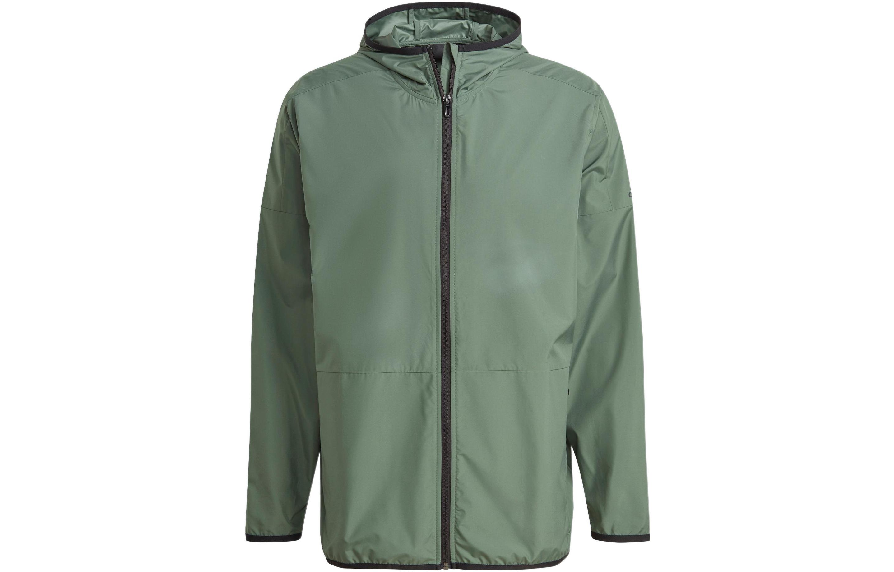 adidas Solid Color Windproof Hooded Jacket Green GQ0579