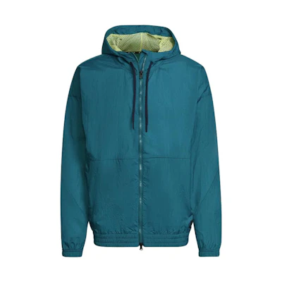 adidas Solid Color Zip-Up Drawstring Hoodie Jacket Blue HF4854