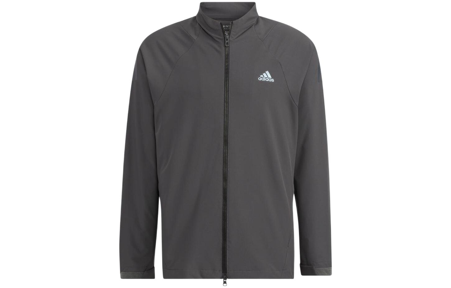 adidas Solid Color Zip-Up Jacket with Logo Print in Dark Gray HG4124