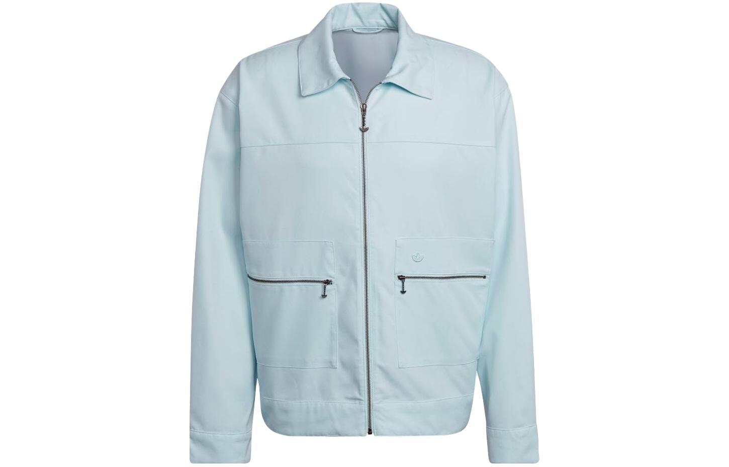 adidas Solid Color Zip Polo Jacket Unisex Light Blue HK2918