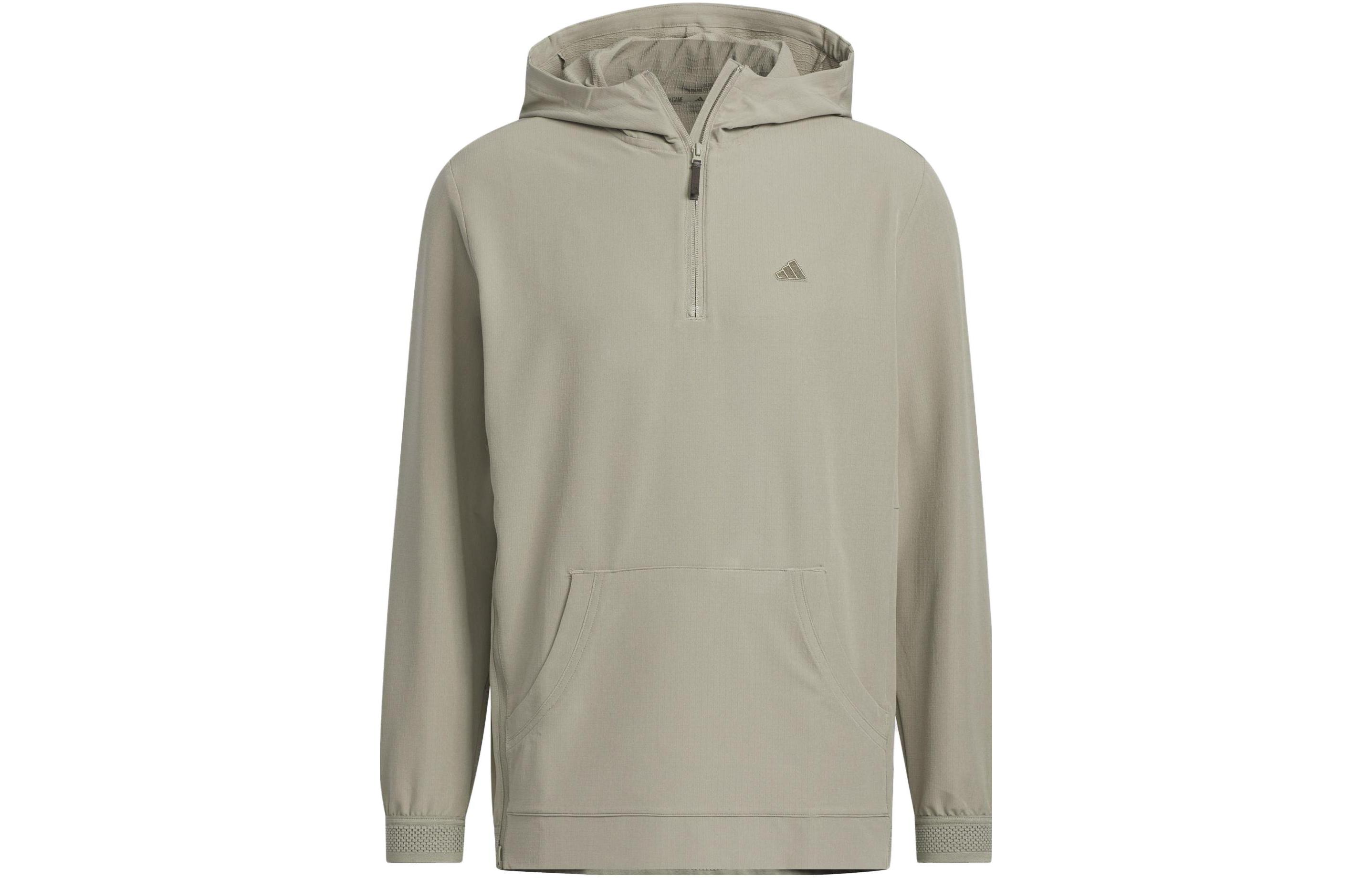 adidas Solid Half-Zip Slim-Fit Hoodie Jacket Silver Pebble Color HS4508-JAPAN