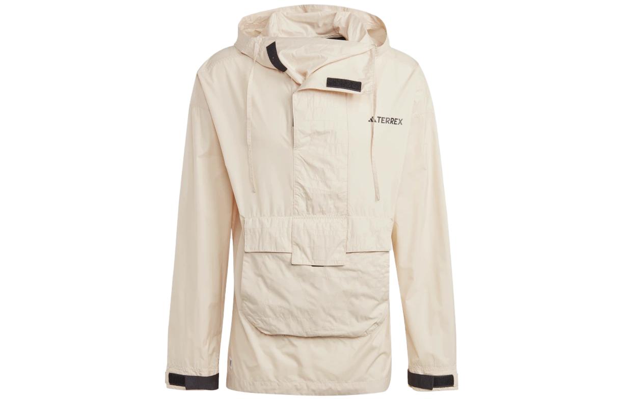 adidas Solid Letter Hoodie Straight-Cut Jacket Off-White HZ4256