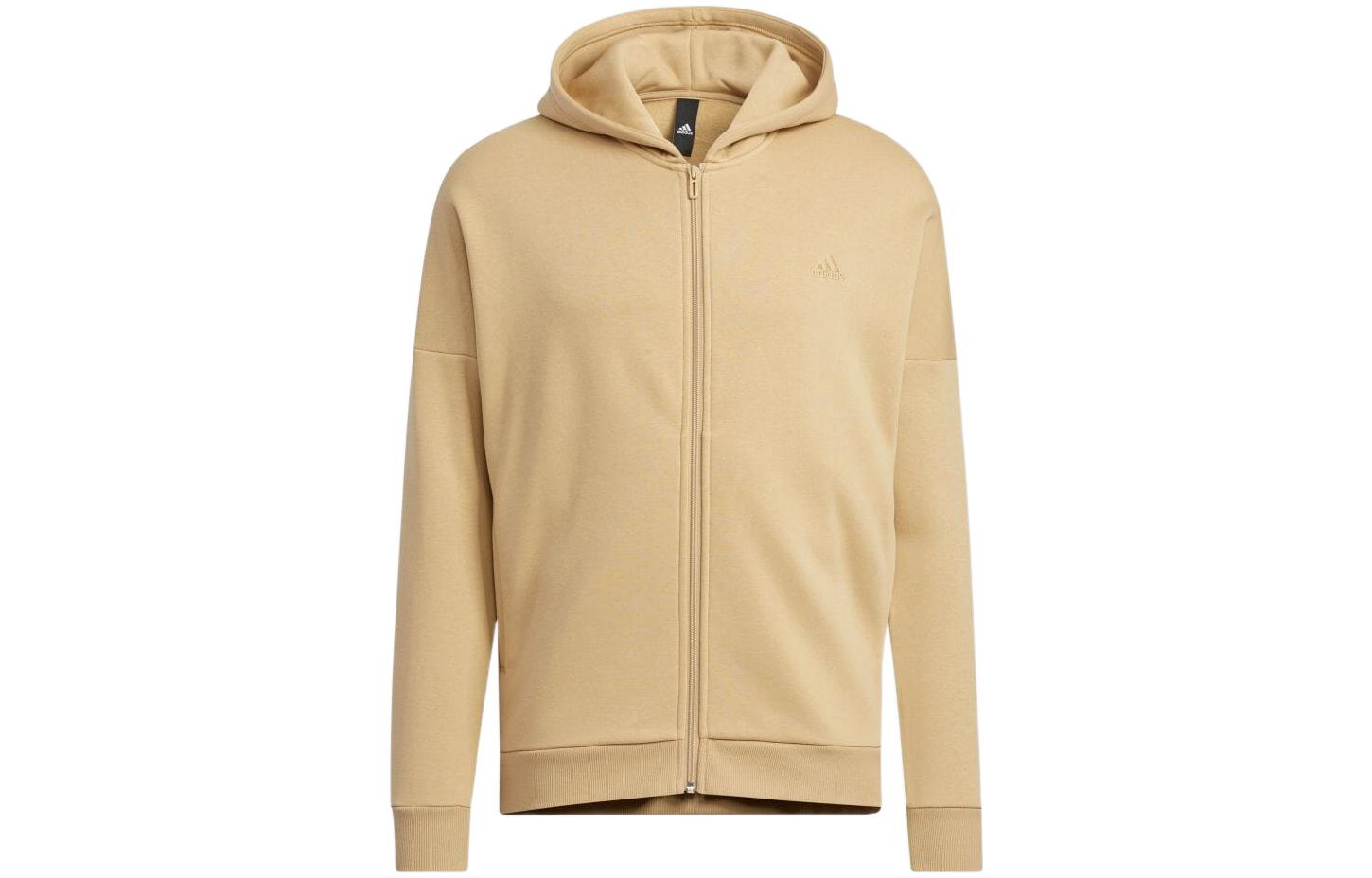 adidas Solid Letter Print Zip-Up Hoodie Jacket - Khaki HM2684