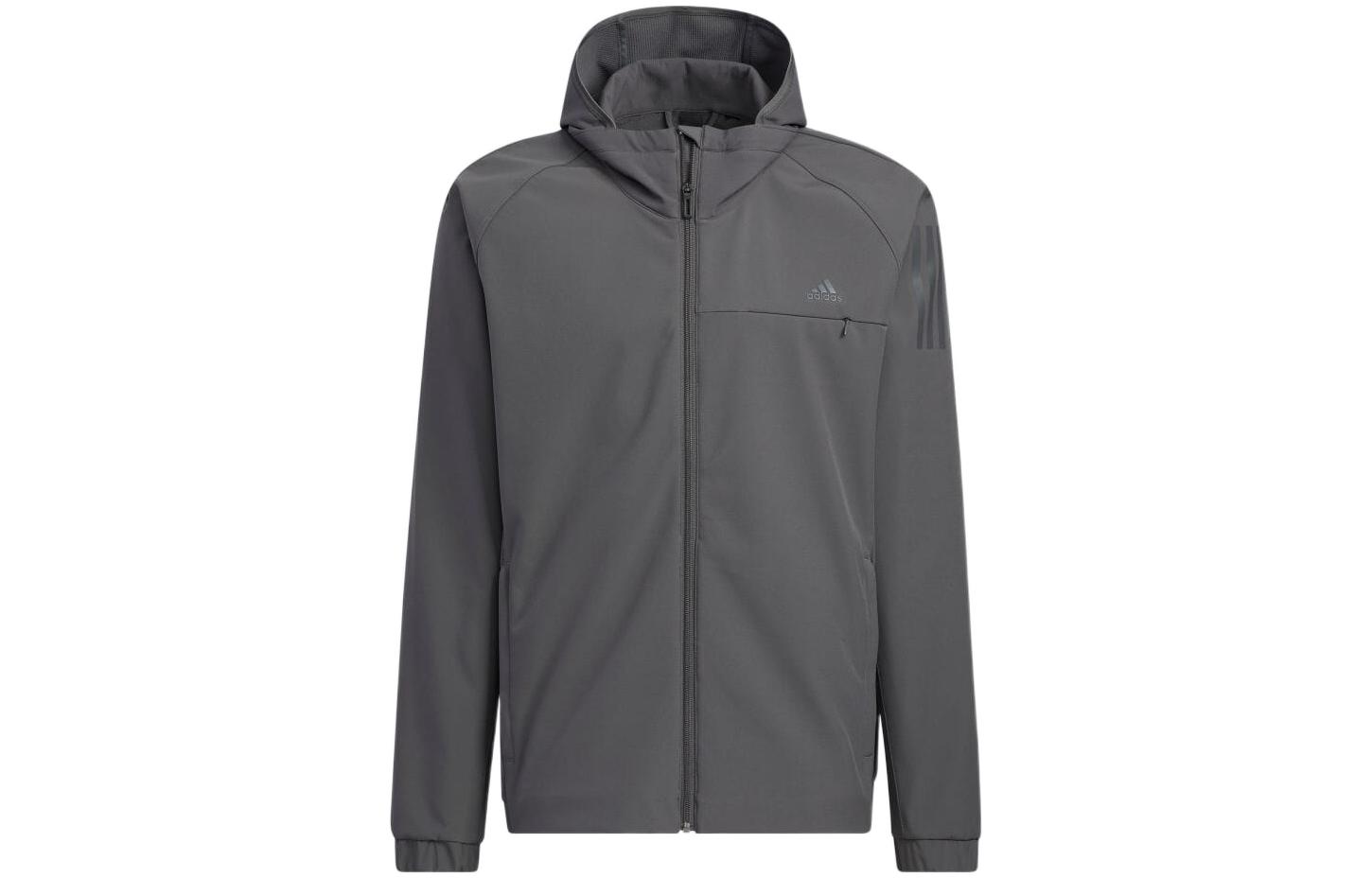adidas Solid Logo Casual Hoodie Jacket - Gray HP1417