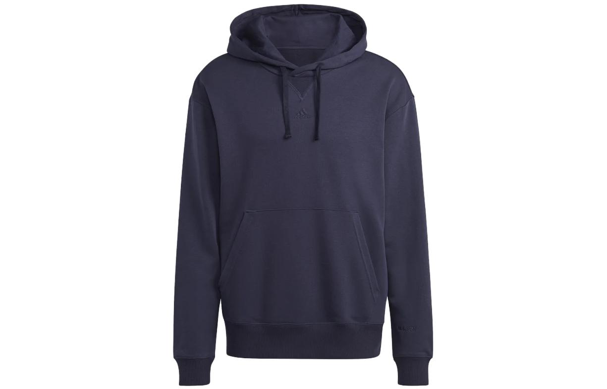 adidas Solid Logo Embroidered Drawstring Hoodie Ink Blue IC9763