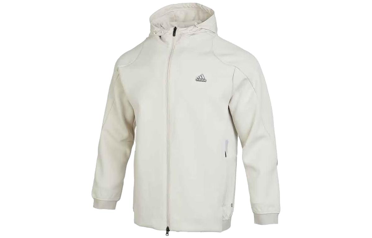 adidas Solid Logo Embroidered Hoodie Jacket Clear Brown Gray HY5836