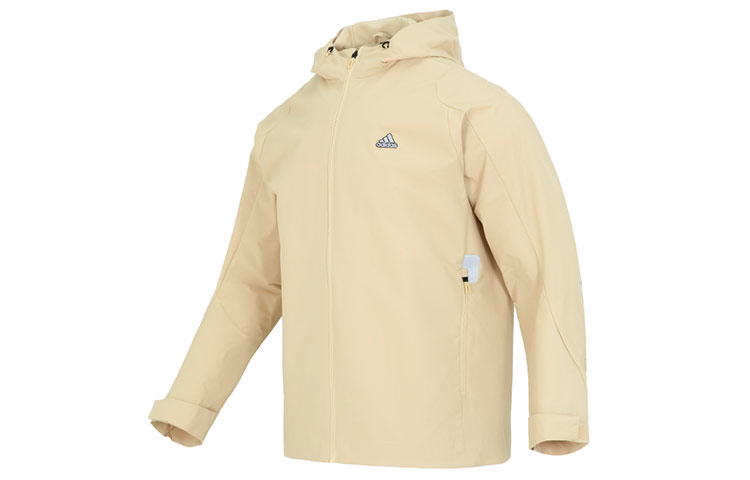 adidas Solid Logo Hooded Jacket in Khaki HY5834