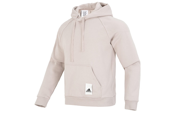 adidas Solid Logo Hoodie Gray Beige Casual Sports Pullover IA9341