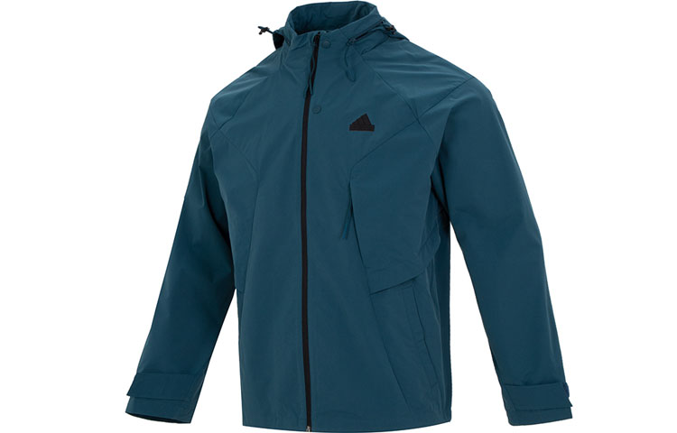 adidas Solid Logo Outdoor Windproof Running Hooded Jacket - Blue IP4923