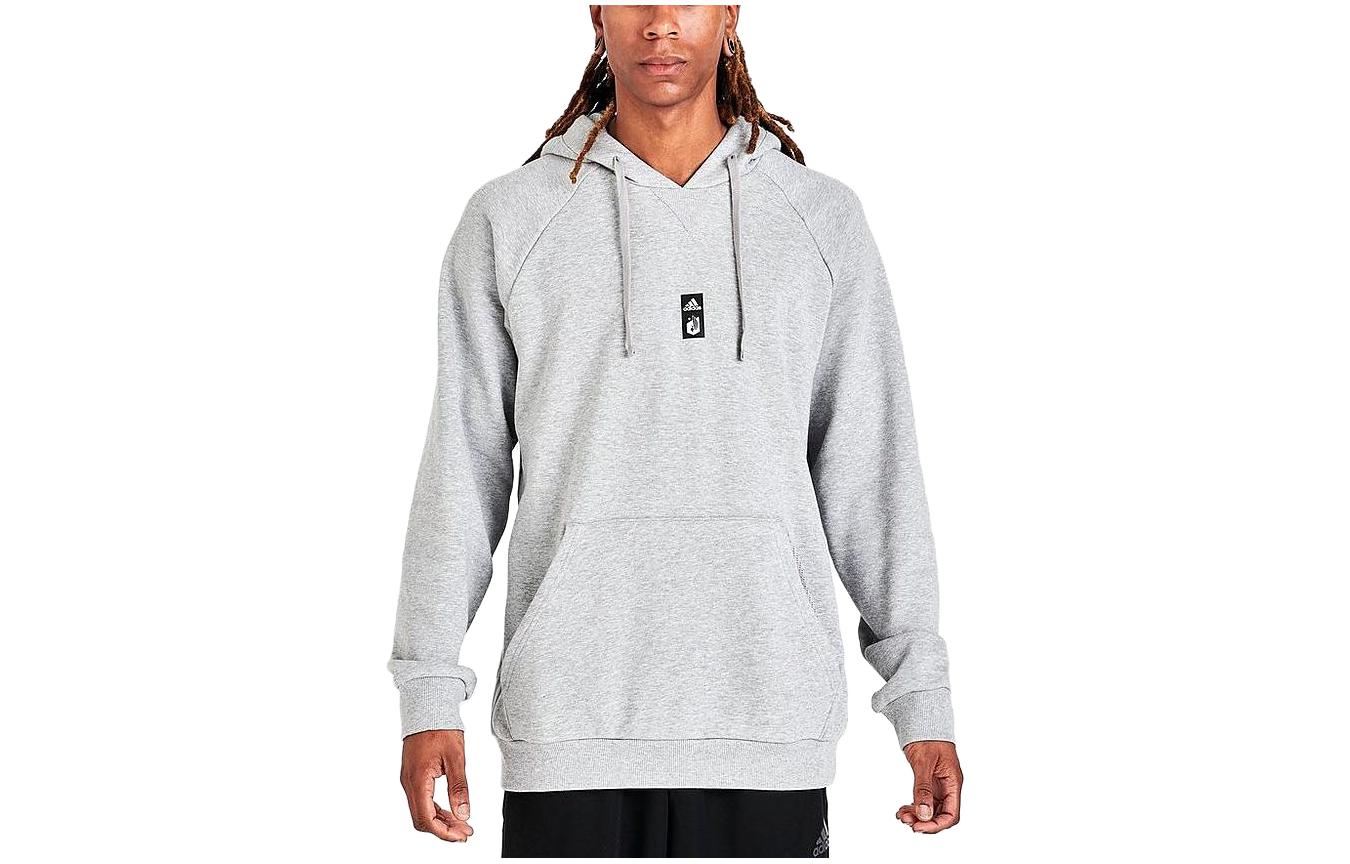 adidas Solid Logo Patch Pullover Hoodie Grey HI0122-035