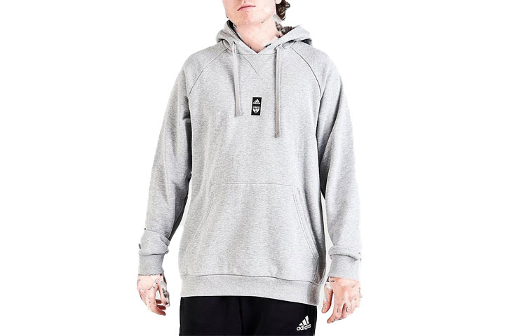 adidas Solid Logo Patch Pullover Hoodie Grey HI0125