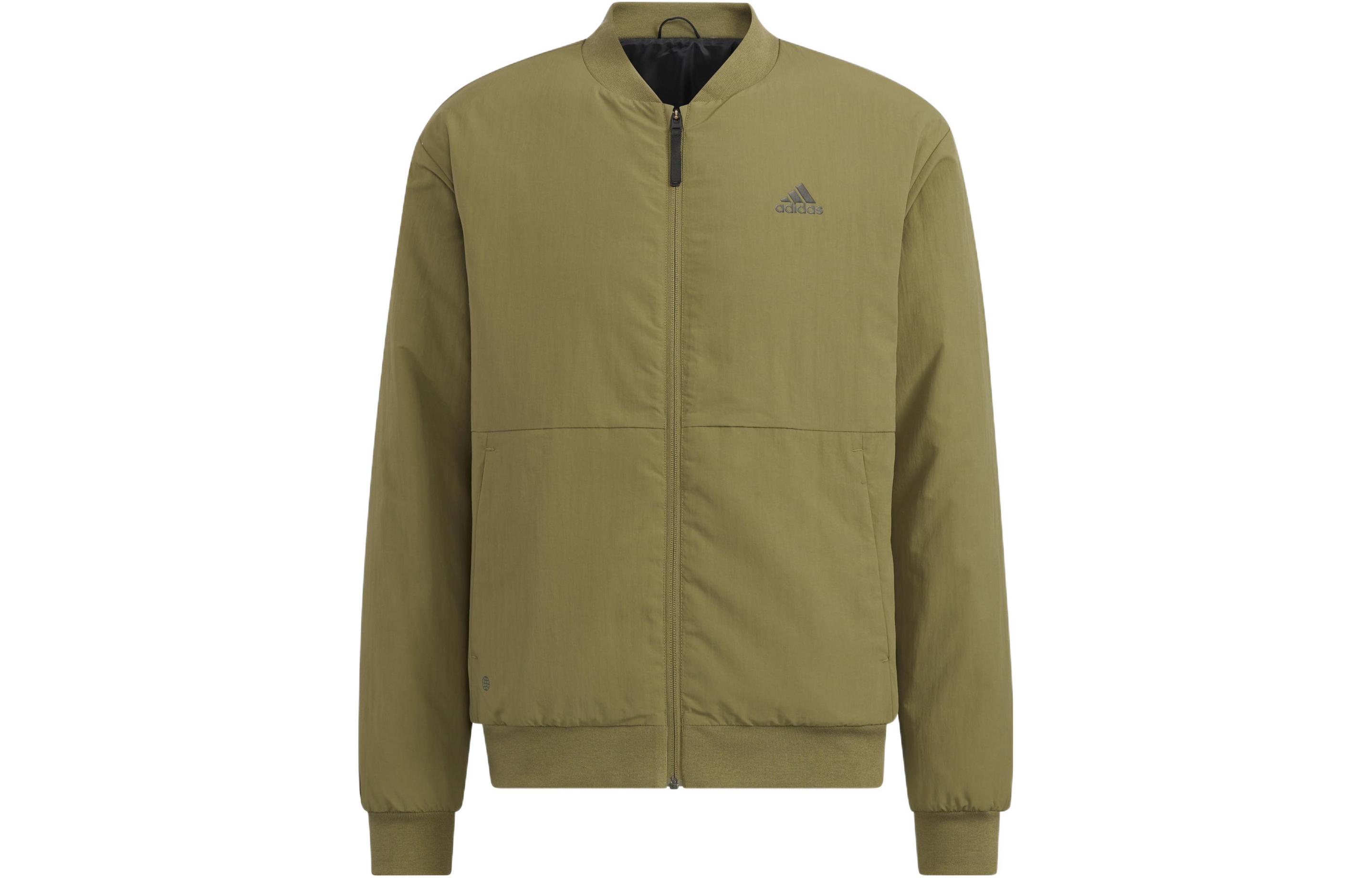 adidas Solid Logo Print Baseball Collar Jacket - Army Green HN4402