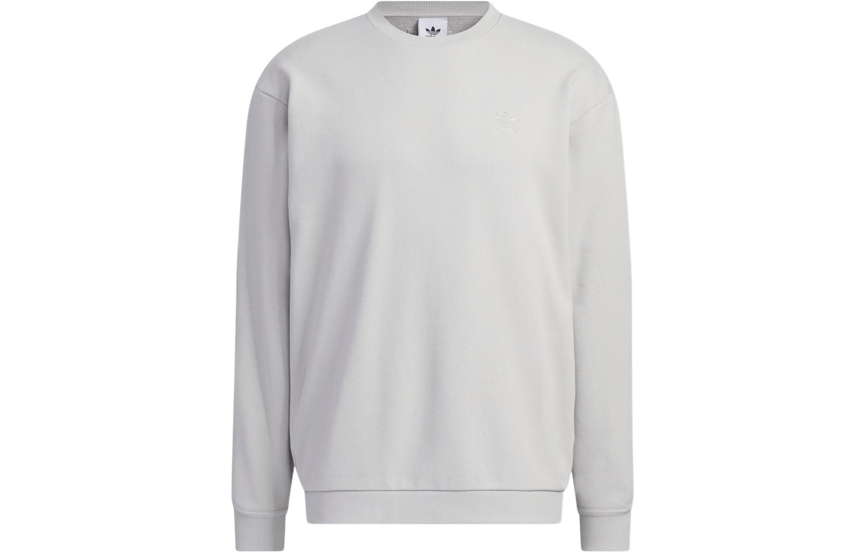 adidas Solid Logo Print Crewneck Sweatshirt Light Grey IK3706