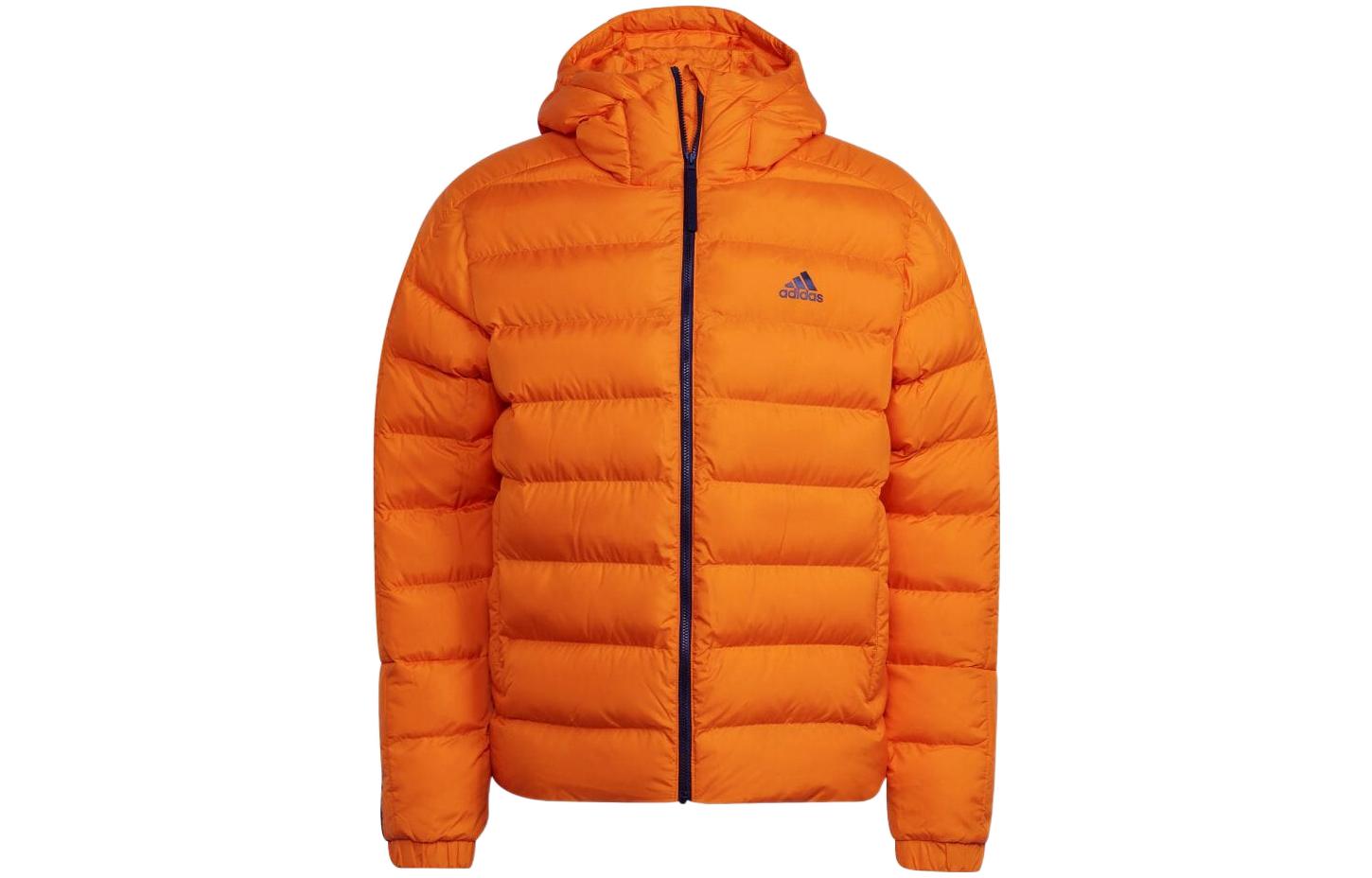 adidas Solid Logo Print Three-Stripes Hooded Jacket Orange GQ2348