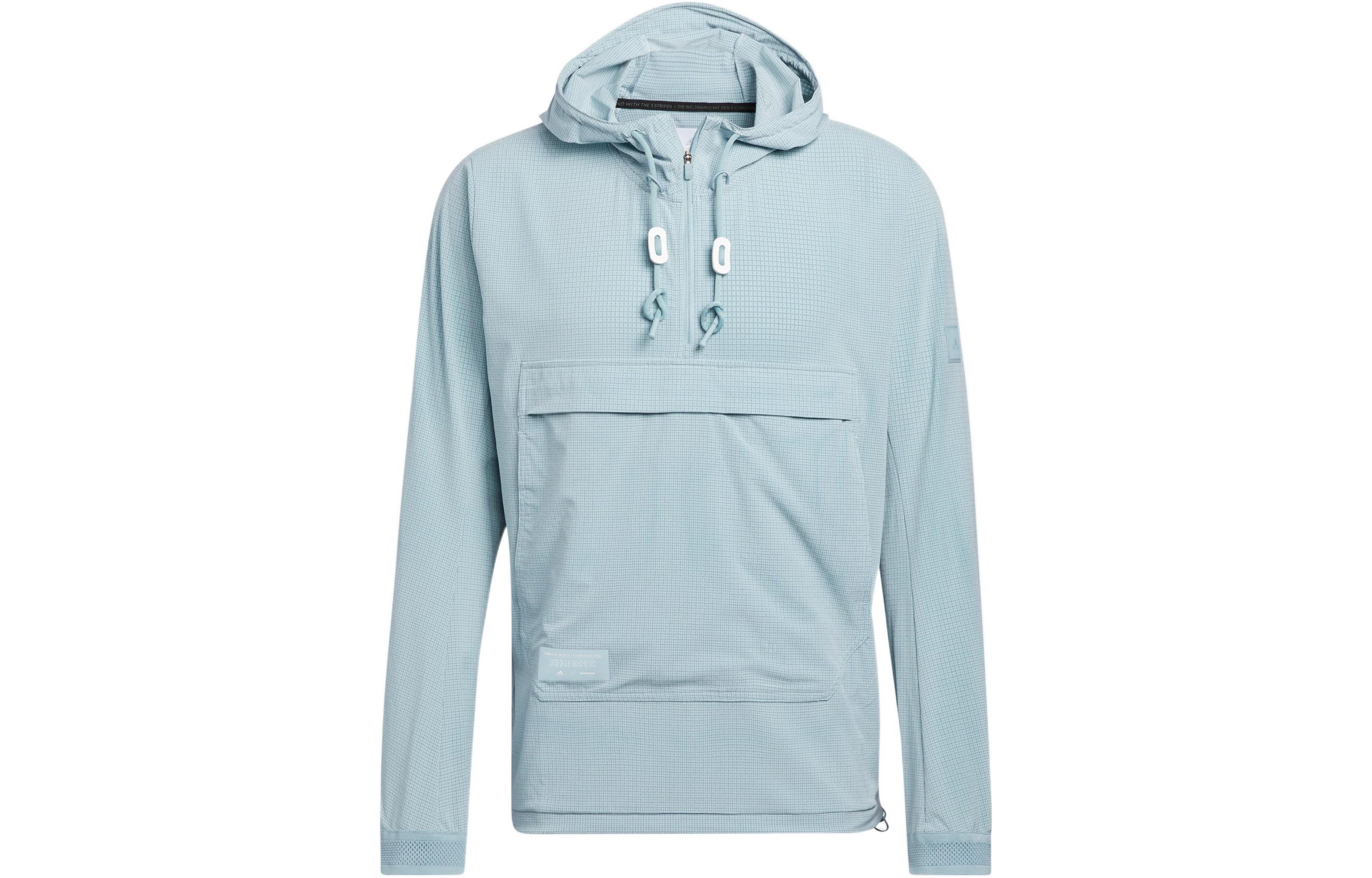 adidas Solid Logo Pullover Hoodie with Drawstring - Blue HB6431