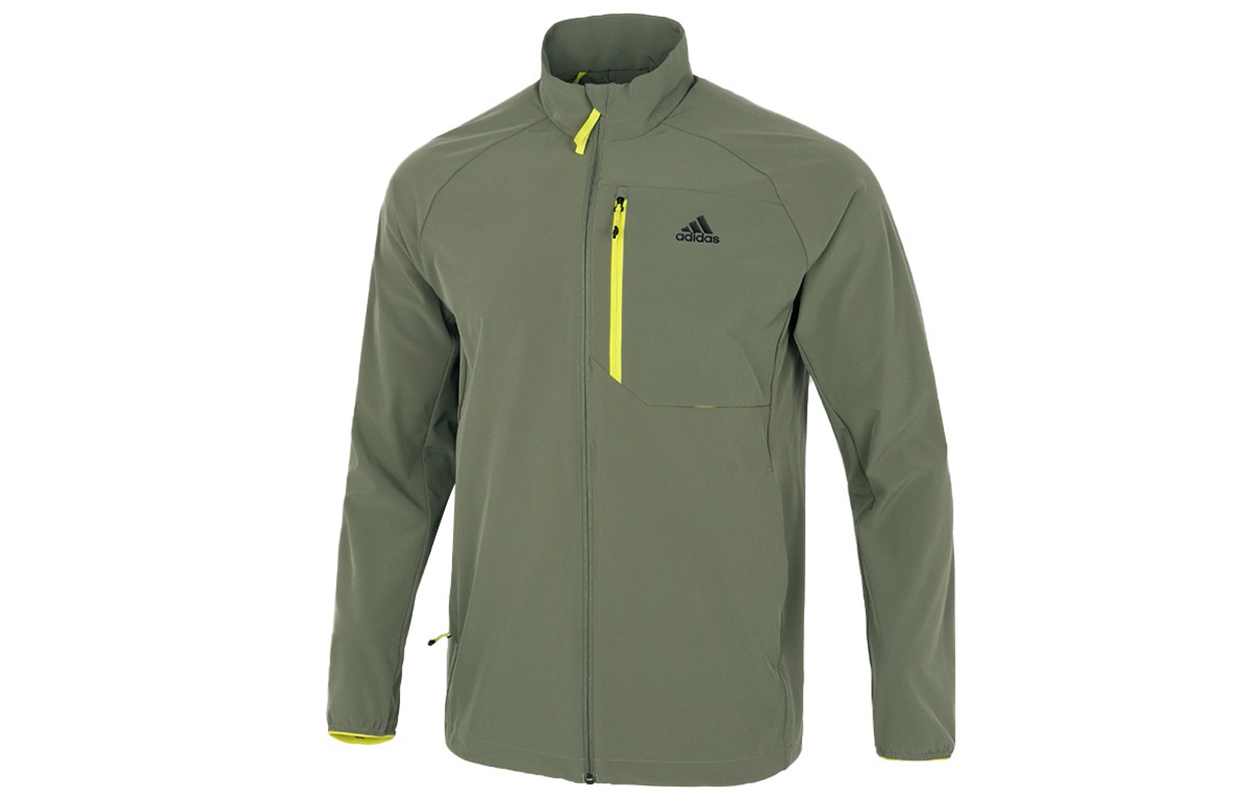 adidas Solid Outdoor Windbreaker Jacket in Army Green GN7348