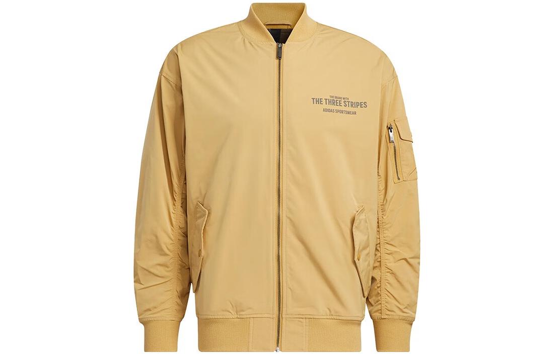 adidas Solid Print Letter Zip-Up Bomber Jacket - Khaki IB2758