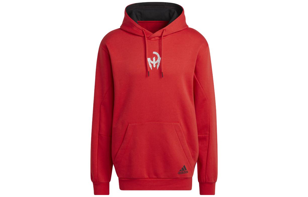 adidas Solid Red Hoodie with Front Logo Print and Drawstring HT5344