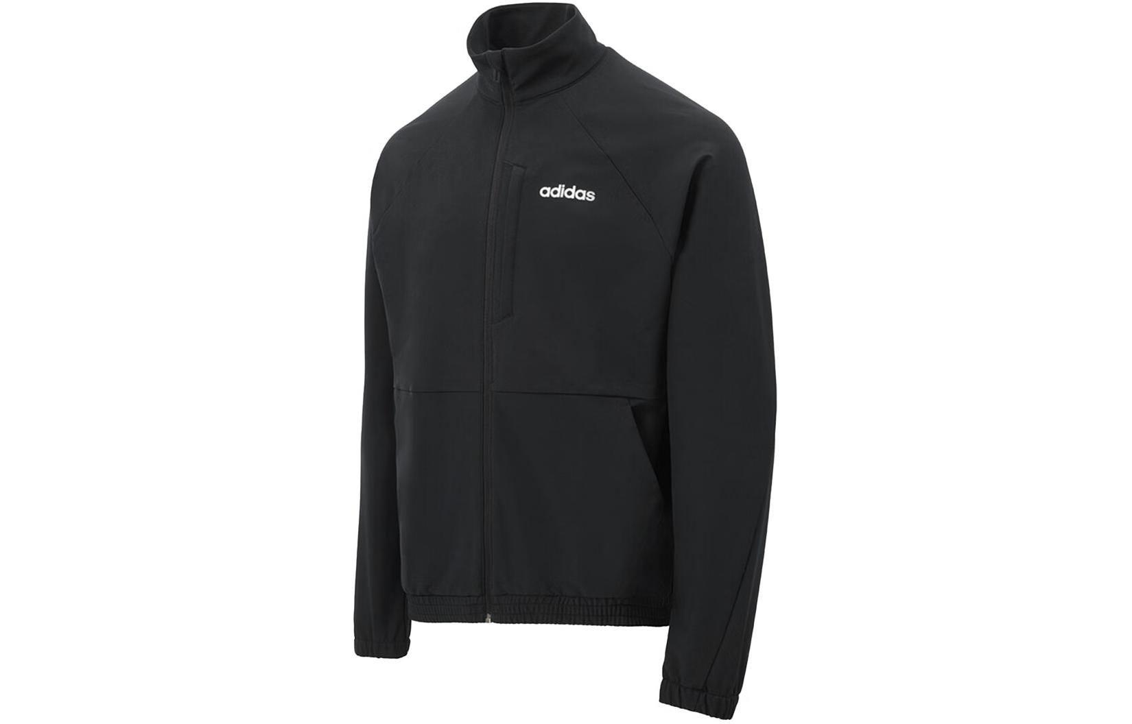 adidas Solid Stand-Collar Zip-Up Jacket Black JE1342