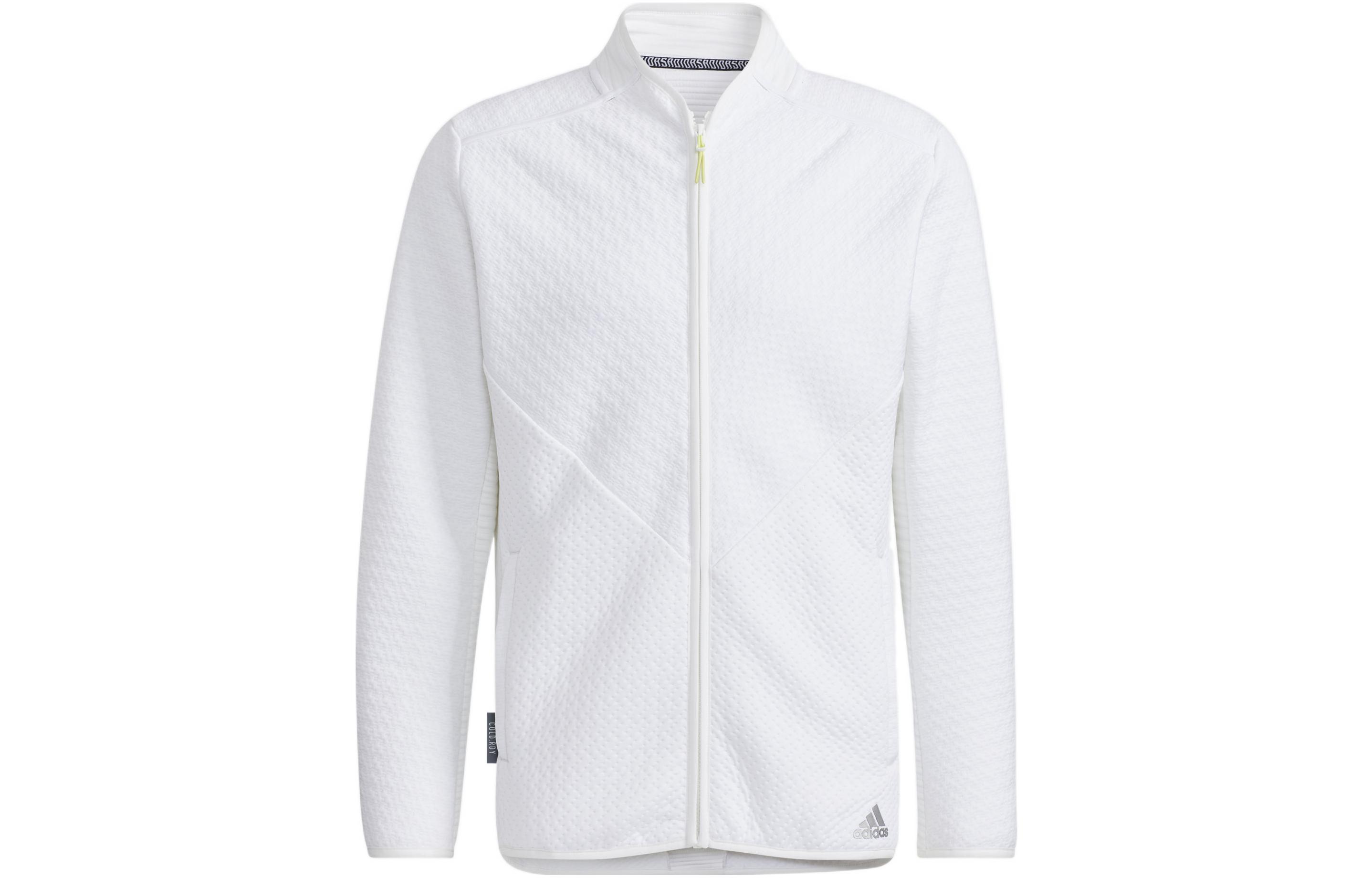 adidas Solid White Zip-Up Polo Collar Long Sleeve Jacket GT3440