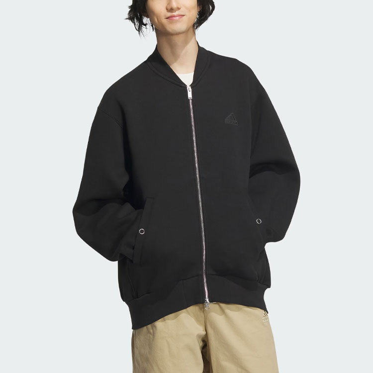 Lookbook アディダス スペーサーボンバージャケット ブラック カジュアルルーズフィットフライトジャケット JJ3798