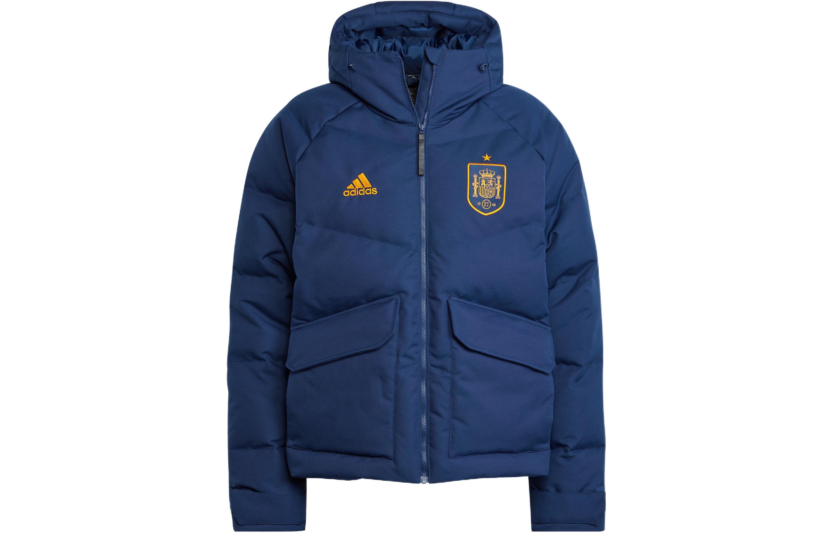 adidas Spain Logo Printed Hidden Zipper Puffer Jacket  Blue. HE8906