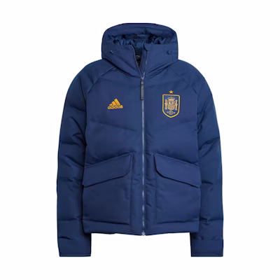 adidas Spain Logo Printed Hidden Zipper Puffer Jacket Blue. HE8906
