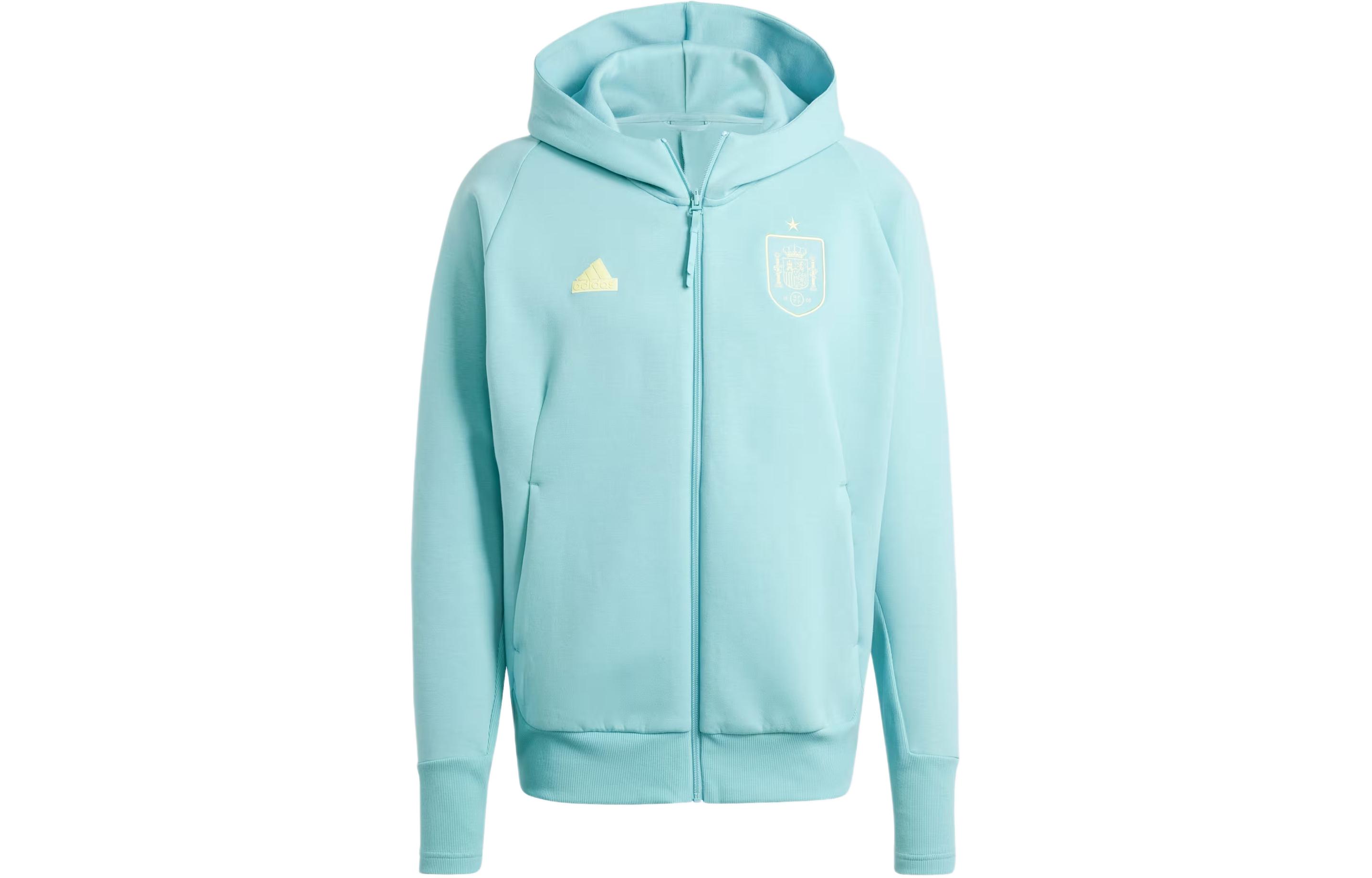 adidas Spain Travel Full-Zip Hoodie Teal Soccer Logo Long-Sleeve Jacket IU2132