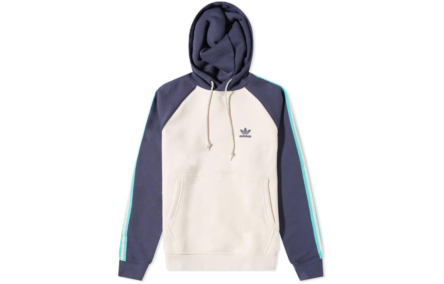 adidas Spirit Hoodie Beige Pullover with Striped Embroidered Logo for Men HG3866