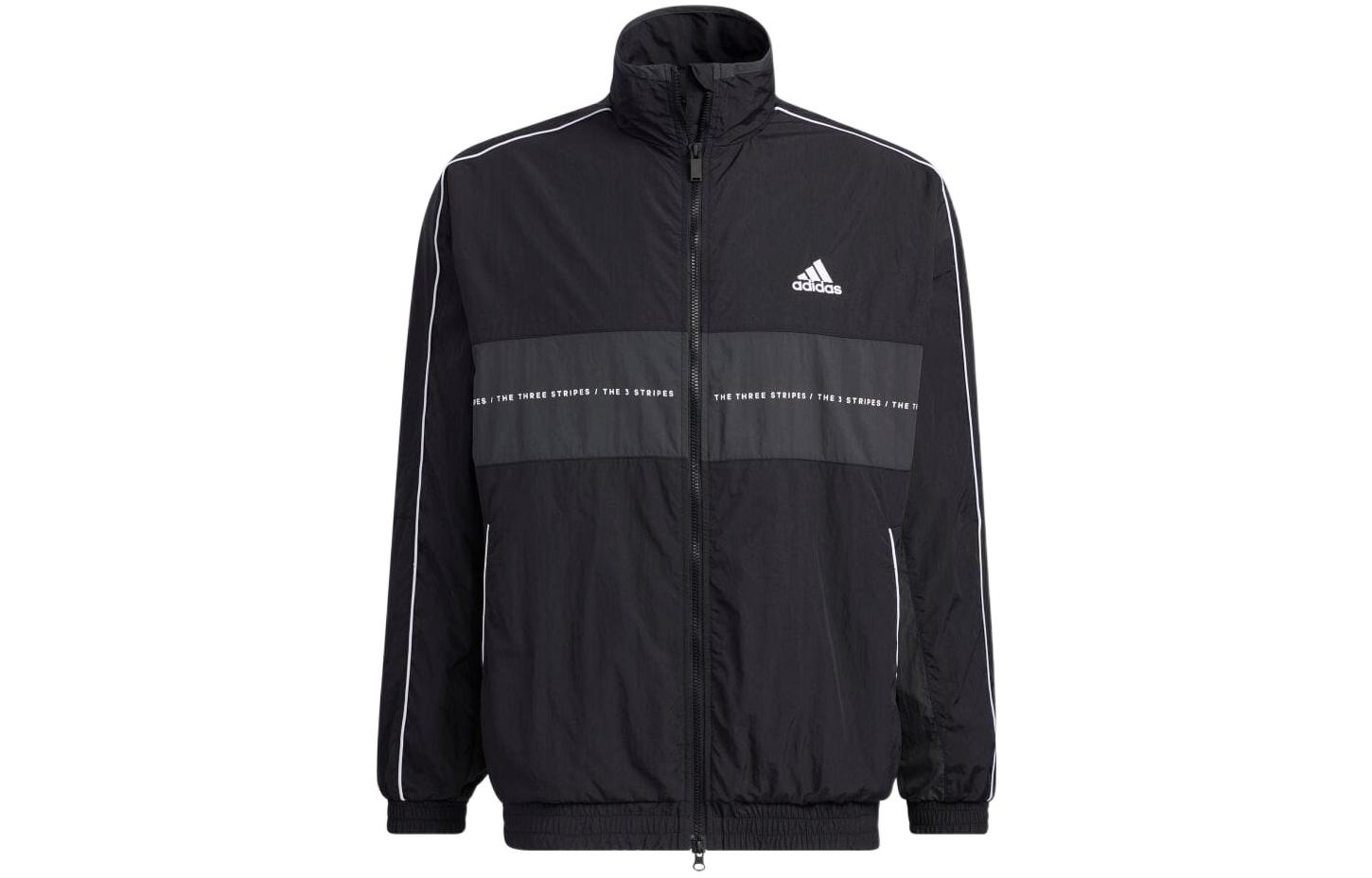 adidas Spliced Letter Logo Print High Neck Jacket Unisex Black IA9425