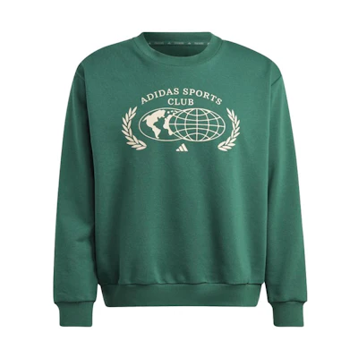 adidas Sports Club Green Letter Print Oversized Crewneck Sweatshirt Unisex IM1313