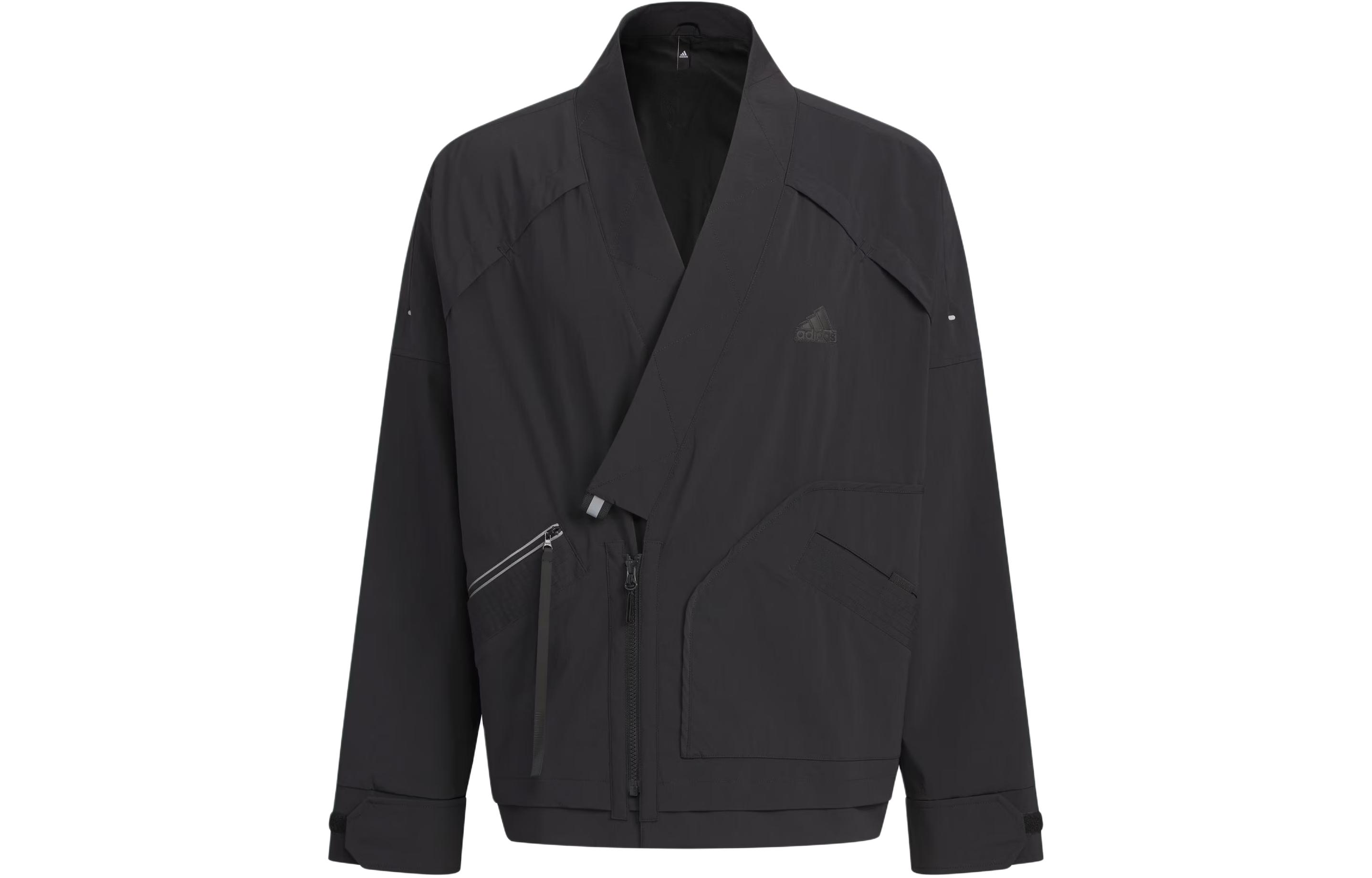 adidas Sportswear Fleece Jacket Black V-Neck Casual Long-Sleeve Coat IM9068