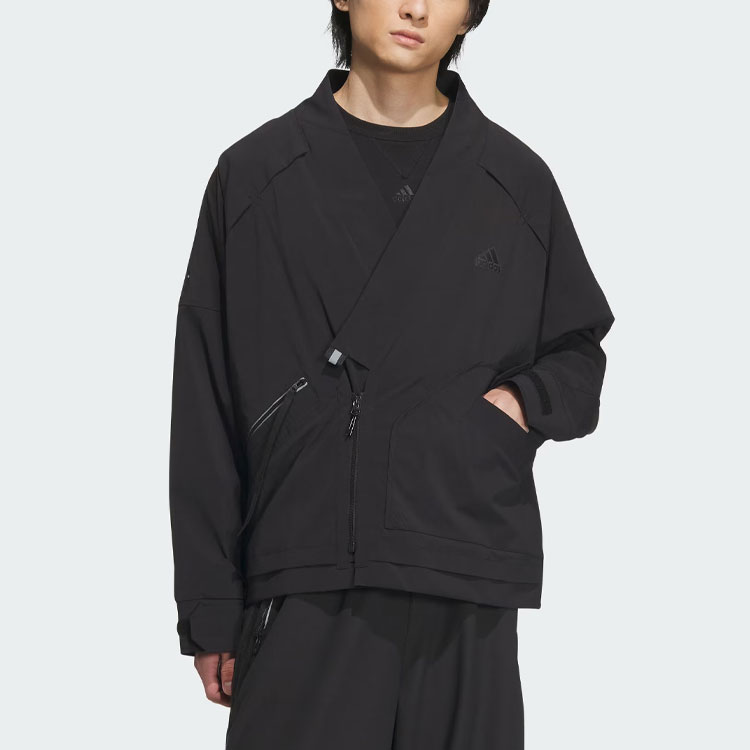 Lookbook adidas 運動休閒黑色V領長袖羊毛外套 IM9068