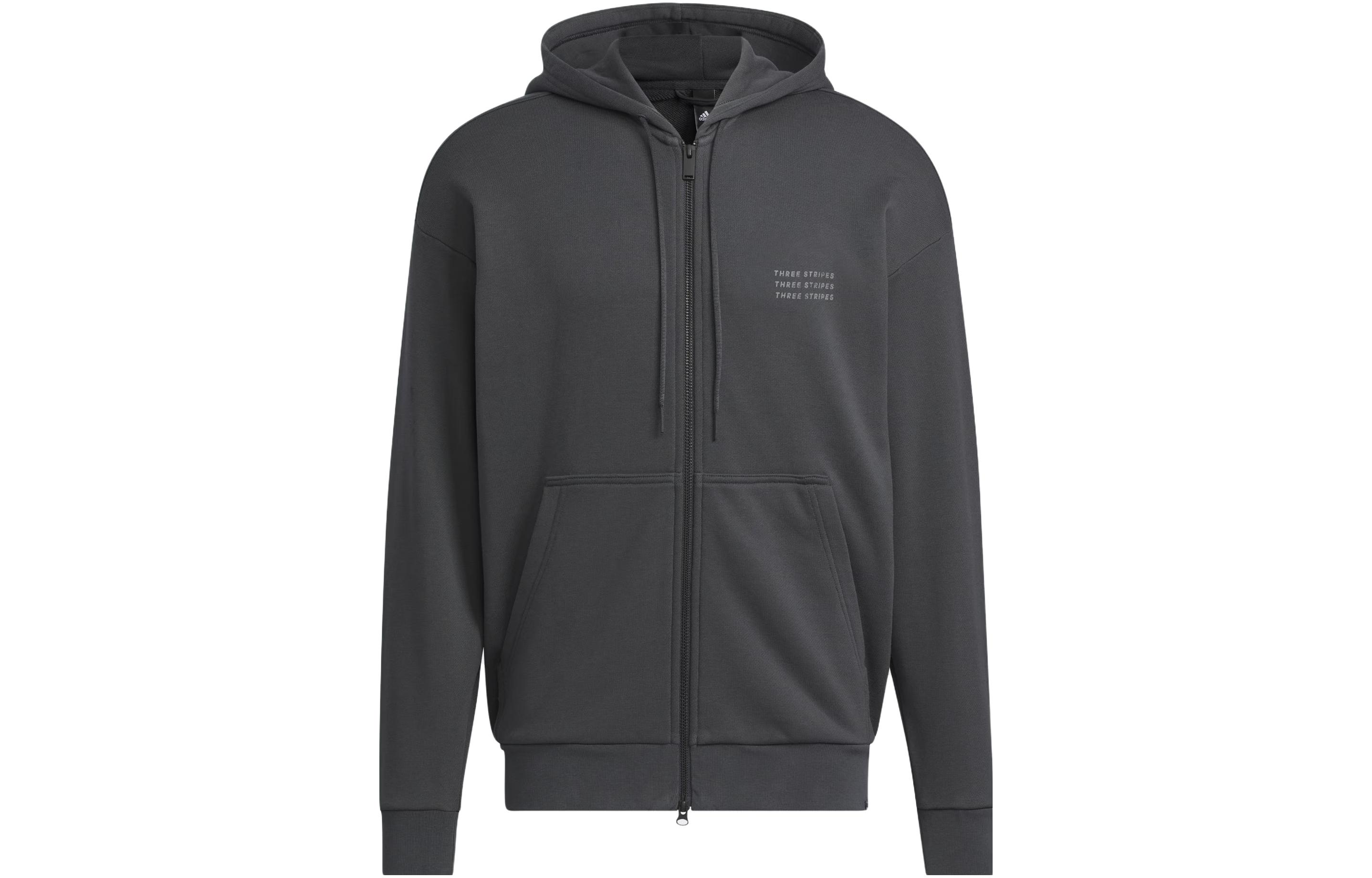 adidas Sportswear Jacket Carbon Black Letter Print Casual Hoodie Jacket IS7426