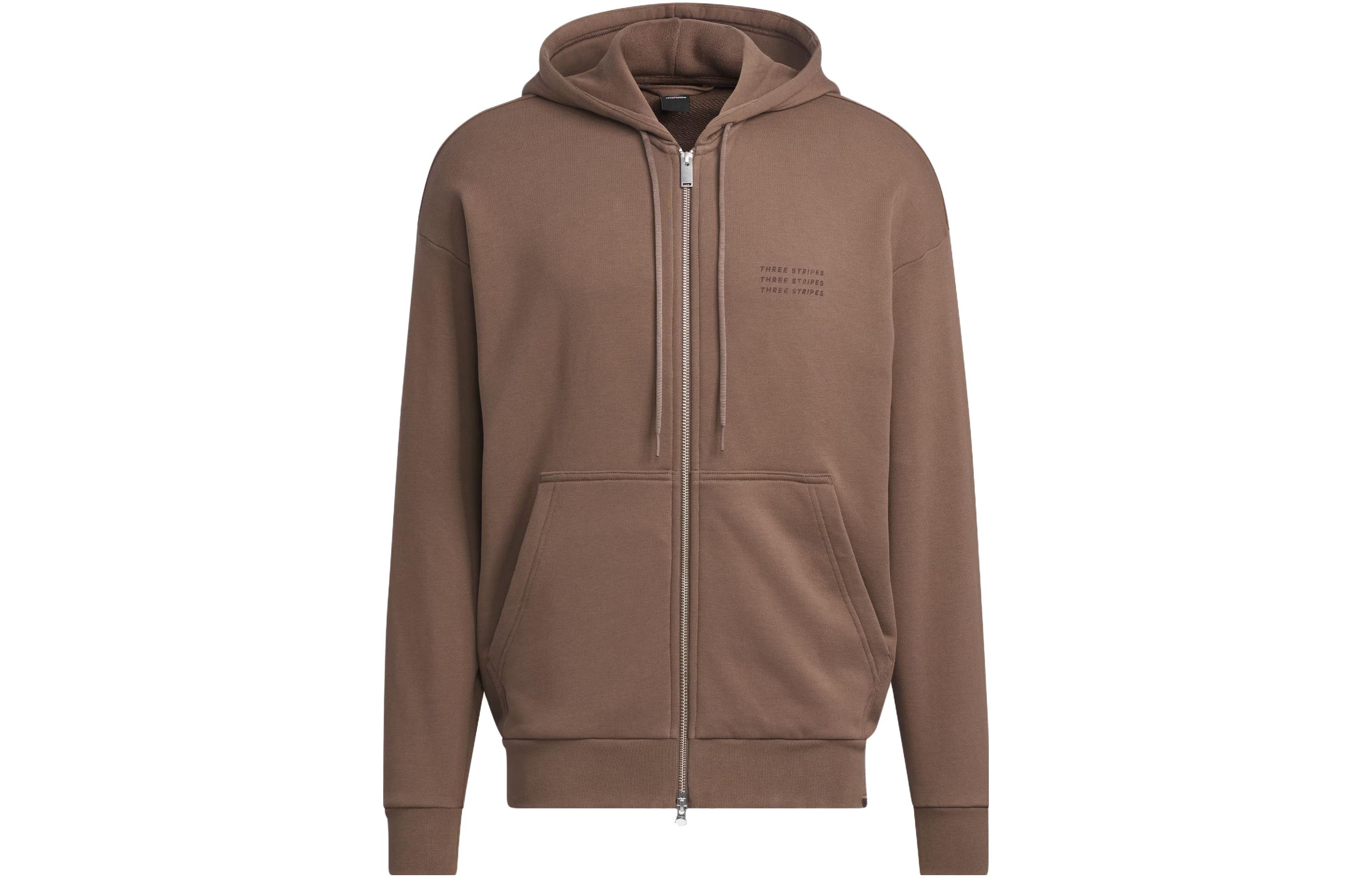 adidas Sportswear Letter Print Hooded Casual Jacket Deep Earth Brown IS7427