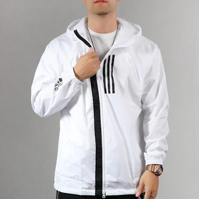 阿迪达斯运动 WND 白色连帽拉链外套夹克 EK4627 Shop 阿迪达斯运动 WND 白色连帽拉链外套夹克 EK4627