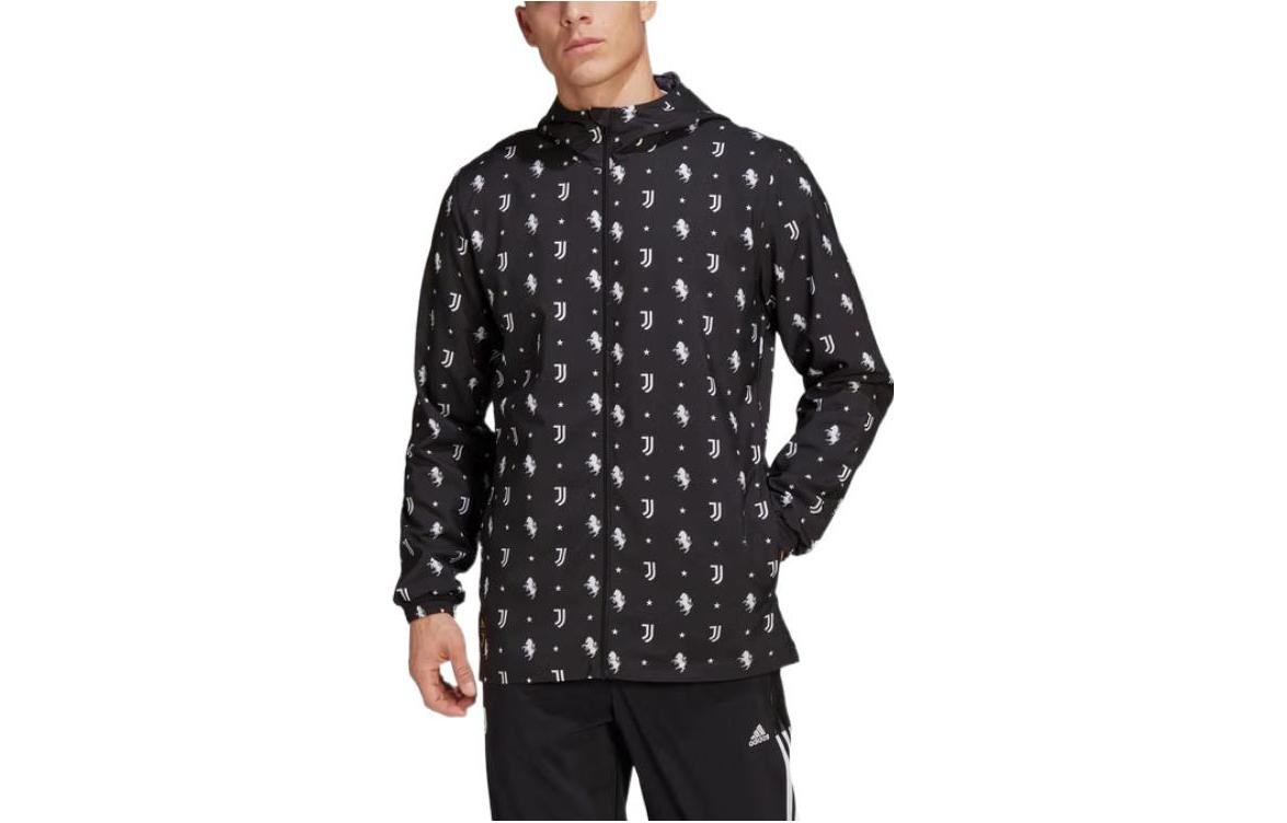 adidas SS22 Solid Logo Print Black Hoodie Jacket Long Sleeve HB6013