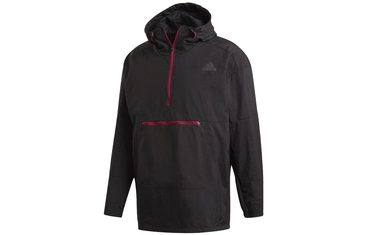 adidas SS23 Black Half-Zip Windproof Hoodie with Logo Print FS9858