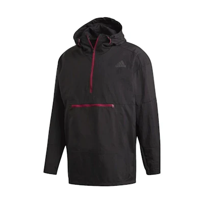 adidas SS23 Black Half-Zip Windproof Hoodie with Logo Print FS9858