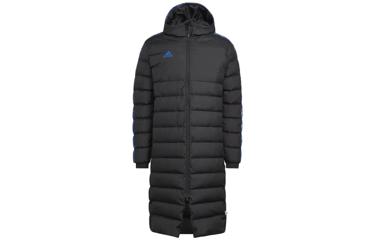 adidas SS23 Colorblock Logo Down Jacket Hoodie Black Long Sleeve Coat HN5511